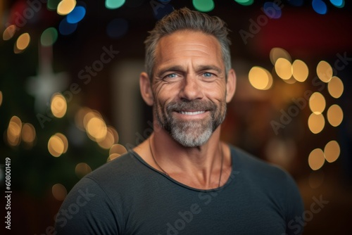 Portrait of a handsome mature man smiling at the camera while standing in a pub