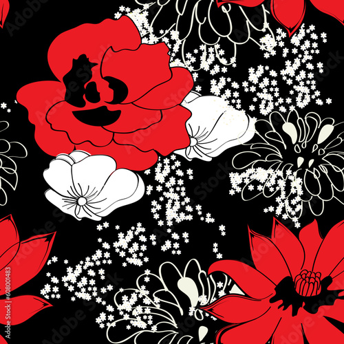 seamless pattern with red flowers