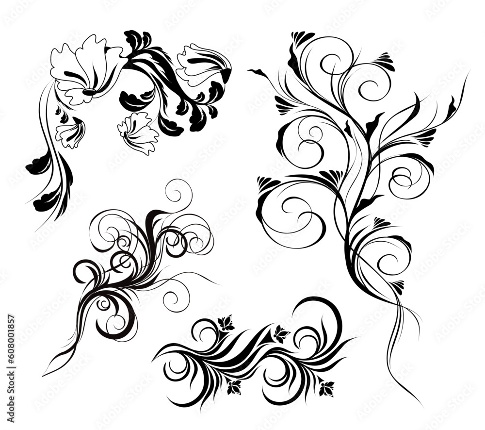 Vector decorative floral design elements  isolated on a white background