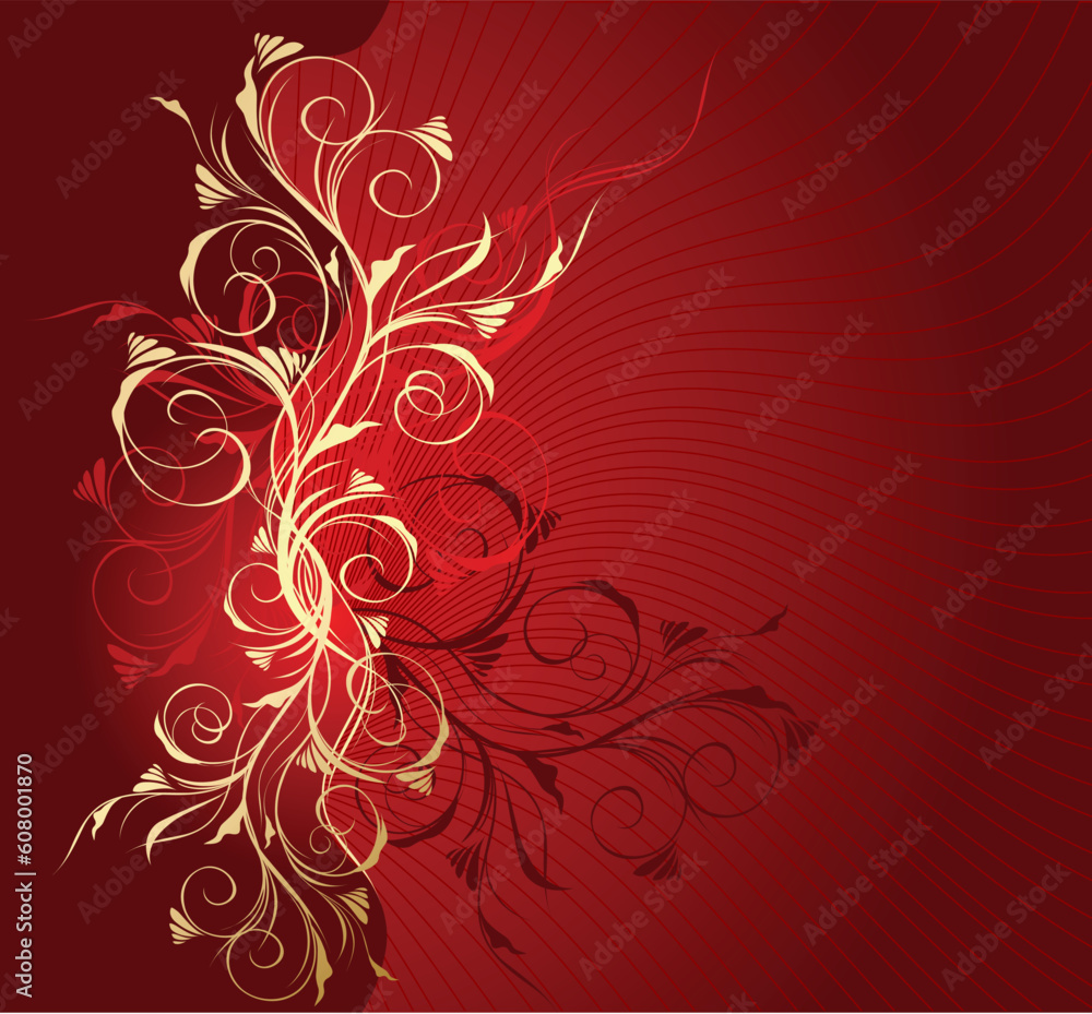 Vector red and gold floral background with pattern Vector red and gold floral background with pattern