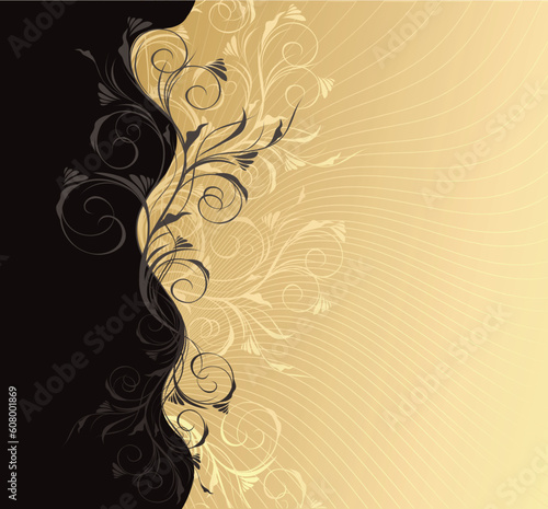 Vector grey and gold floral background with pattern