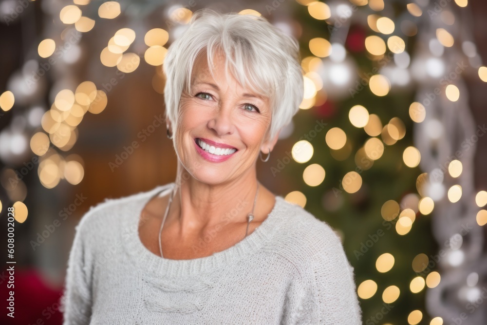 Portrait of a happy senior woman in front of christmas tree Portrait of a happy senior woman in front of christmas tree