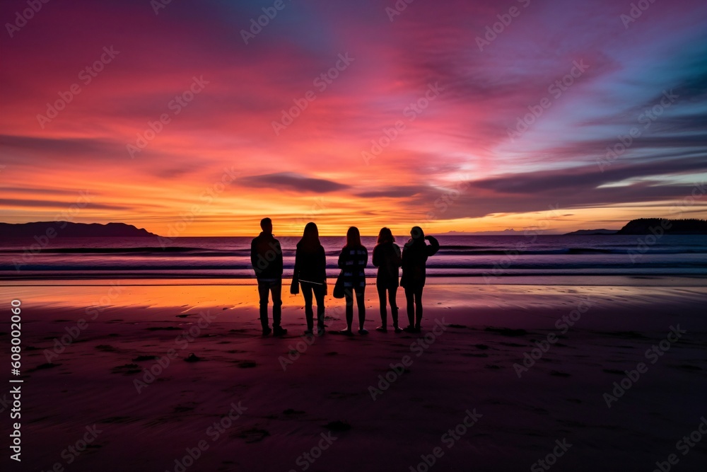 a group of teenagers standing on the beach created with Generative AI technology