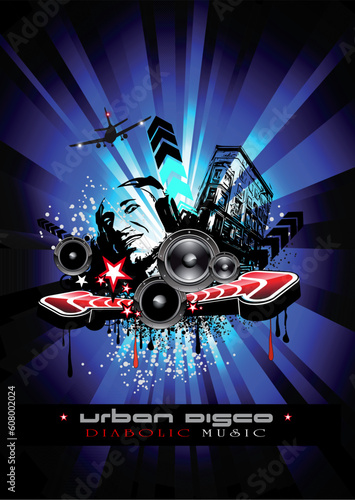 Abstract Disco Dance Event Background with Music Design Elements