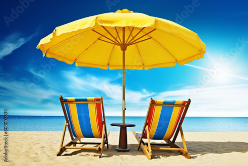 beach chairs and umbrella