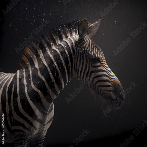 Zebra (Hippotigris) from the equine genus (Equus), and plains zebra (Equus quagga), black background, AI generated
