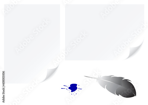 A4 and a3 papers background and feather for writing isolated on white