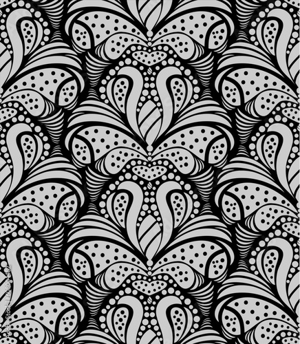 Vector black and gray decorative seamless floral ornament