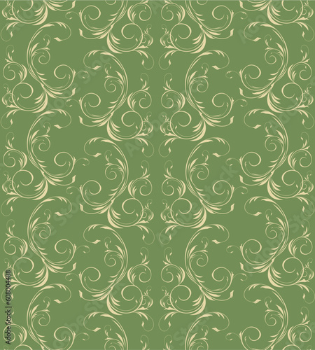 Vector green decorative seamless floral ornament