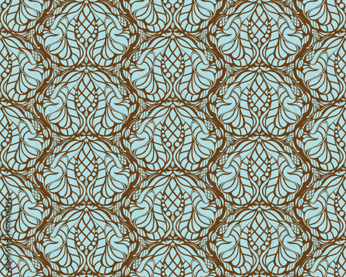 Vector blue and brown decorative seamless floral ornament