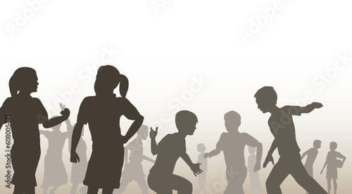 Editable vector illustration of children in a playground