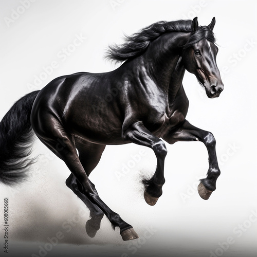 black horse (Equidae), against white background, AI generated