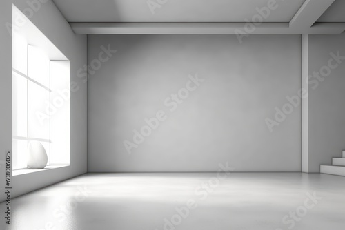 3D render of empty room with shadows of window for display product. white gray studio background for product presentation. 