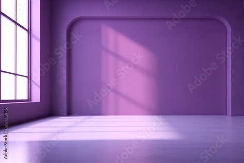 3D render of empty room with shadows of window for display product. Purple studio background for product presentation. 