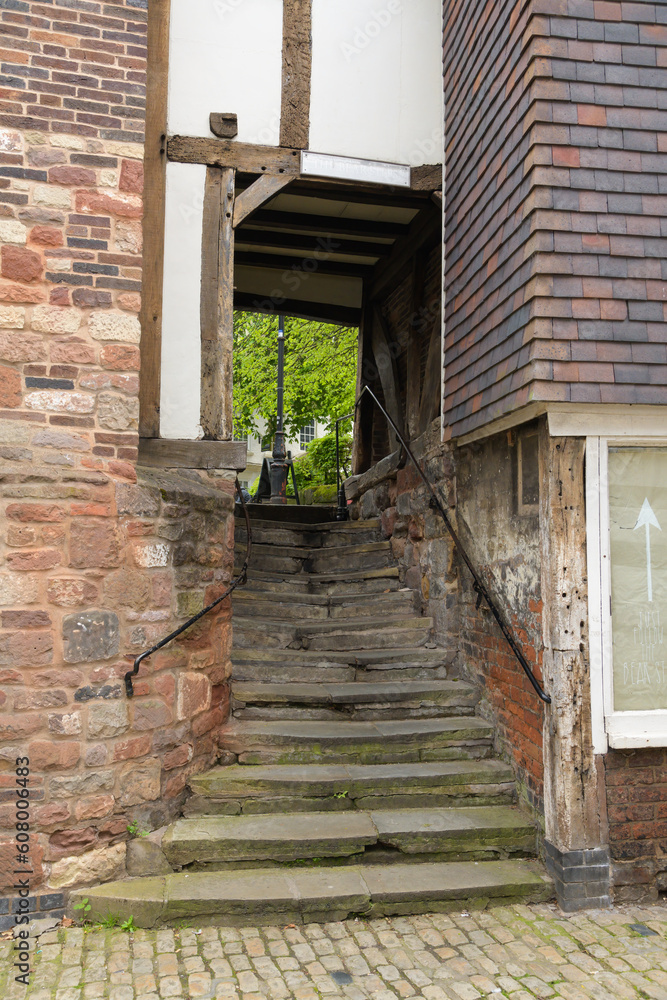 Historic Bear Steps leading from Fish Street to St Alkmund's Place in Shrewsbury Shropshire UK Historic Bear Steps leading from Fish Street to St Alkmund's Place in Shrewsbury Shropshire UK