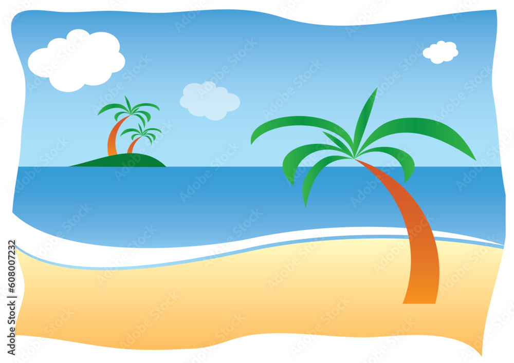 Sunny sand beach with palm
