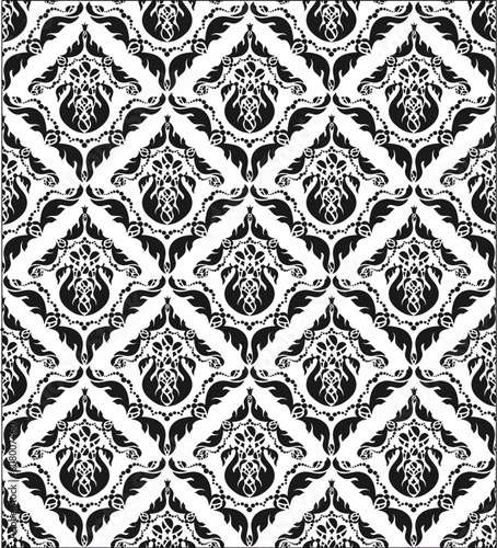 Decorative seamless floral beauty royal white and black ornament