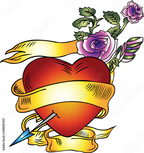 heart ribbon with rose emblem