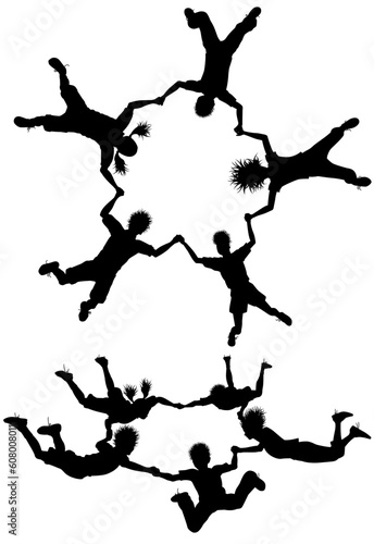 Editable vector silhouettes of children falling as if skydiving with each child as a separate object