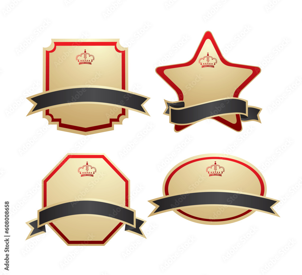 set of gold-framed labels on different topics vector illustration set of gold-framed labels on different topics vector illustration