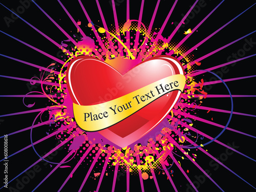 abstract heart with grunge black background florals