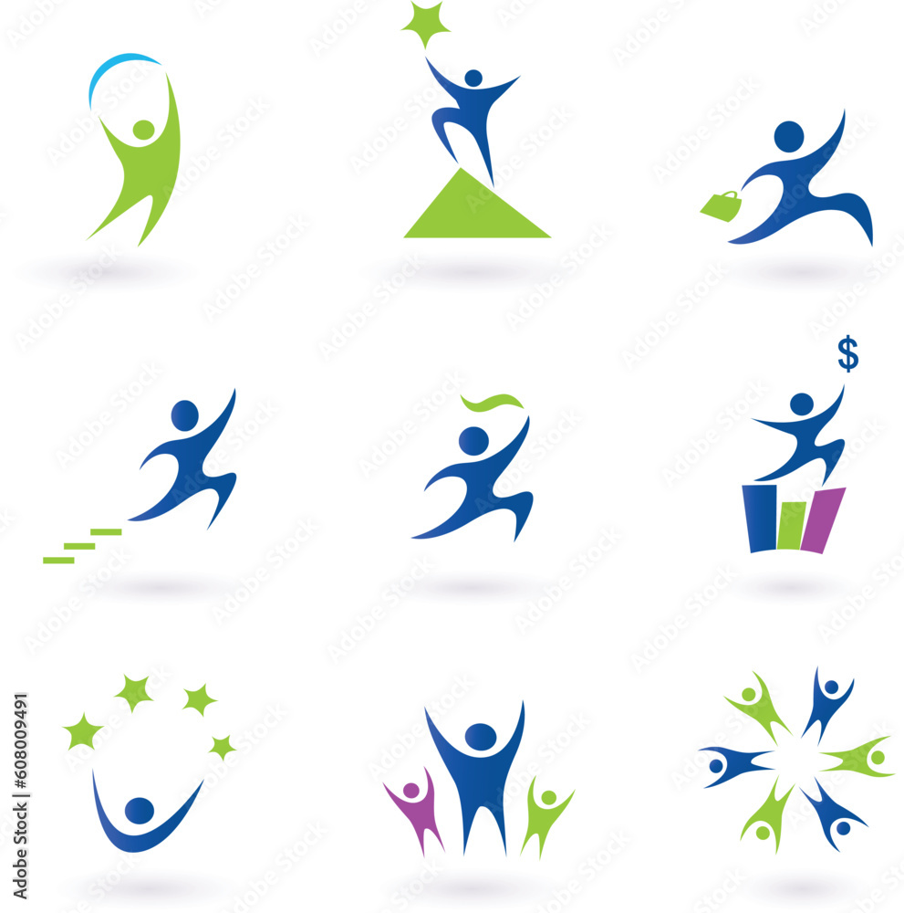 Vector set of businessman icons. In pack is included 9 blue icons with business, success and money themes. Vector Illustration.