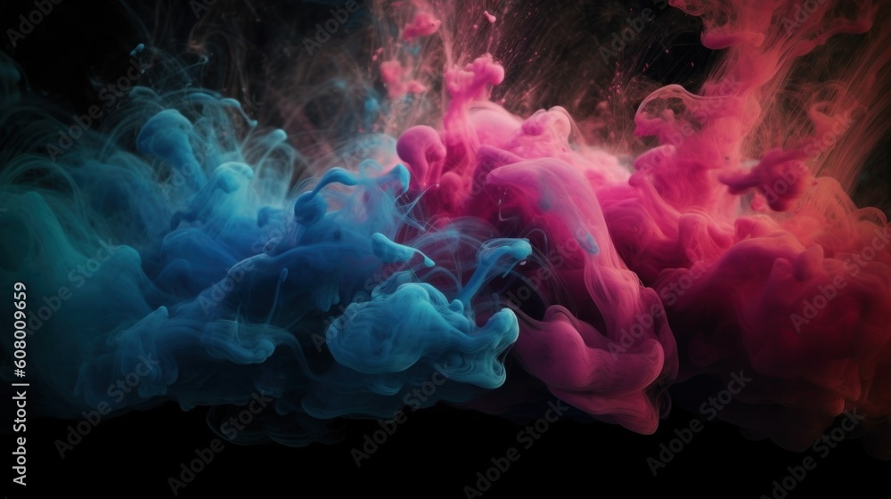 Colorful smoke isolated on black background. Abstract background for design, Generative AI