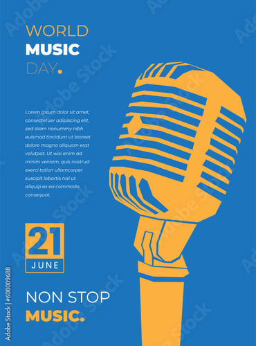 Microphone illustration in flat design for world music day which celebrated on june 21