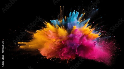 Explosion of colored powder isolated on black background. Abstract colored background, Generative AI