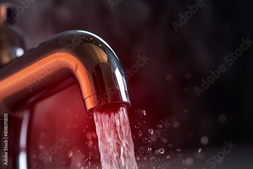 Hot water tap emitting steam in closeup Generative AI