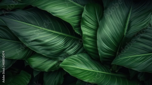 Tropical leaves background. Green leaves pattern. Tropical leaves texture  Generative AI