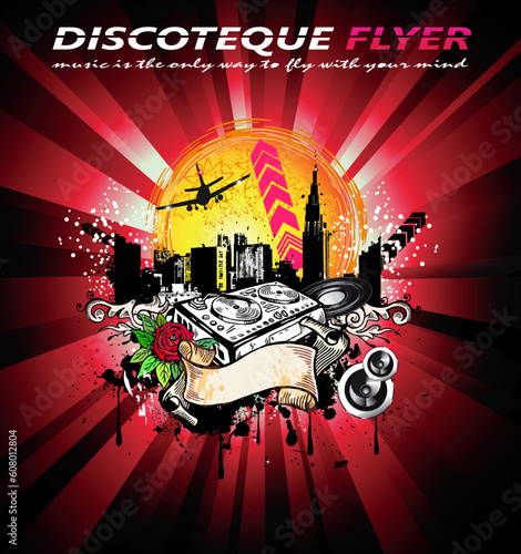 Abstract City Grunge Style Disco Background for Music Flyer
