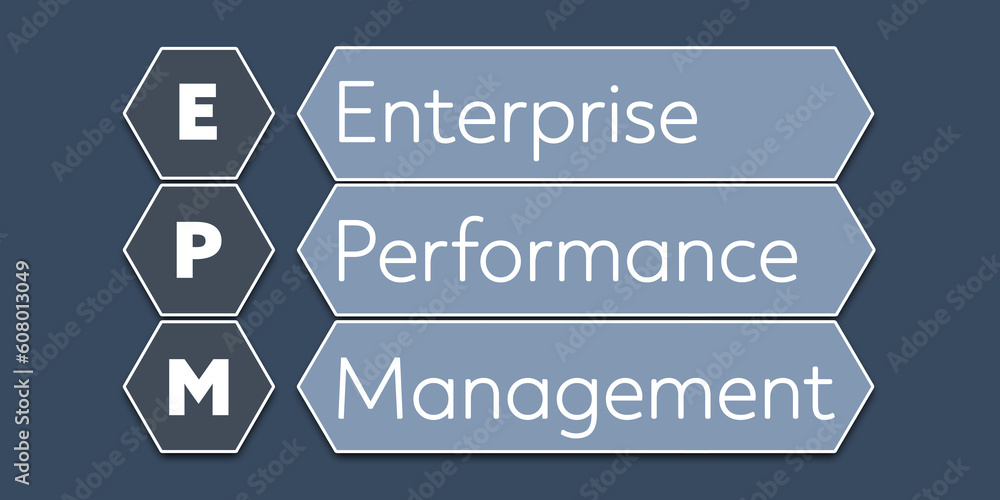 EPM Enterprise Performance Management. An Acronym Abbreviation of a term  from the software industry. Illustration isolated on blue background  Illustration Stock | Adobe Stock