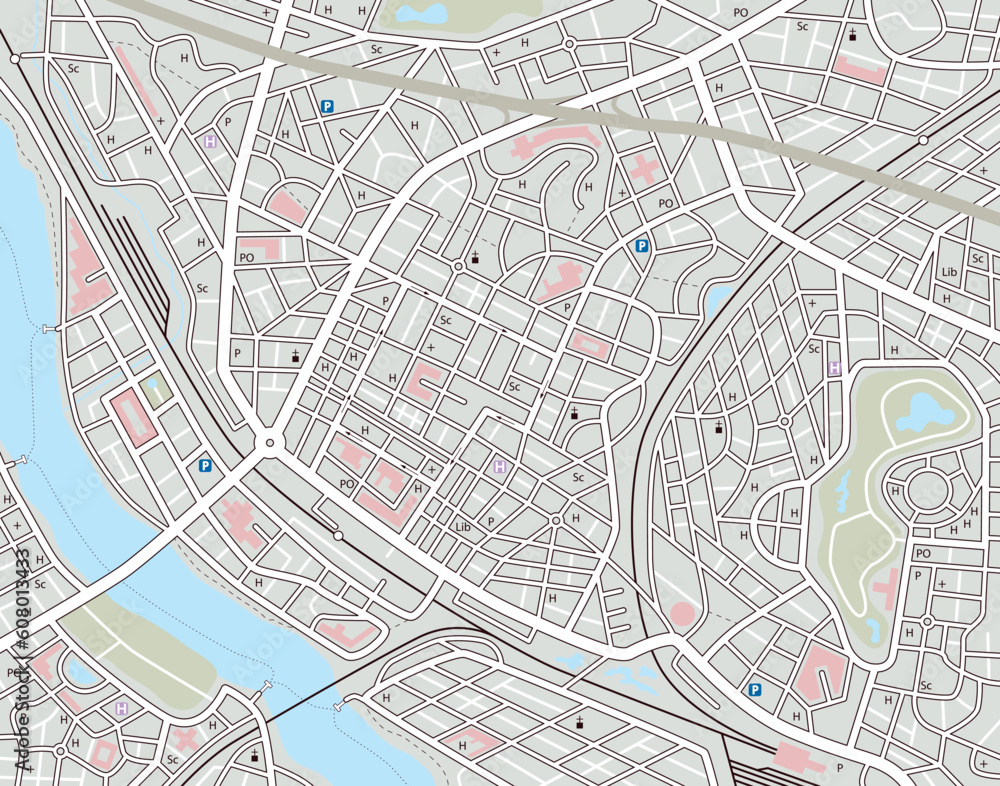 Fototapeta premium Editable vector map of a generic city with no names