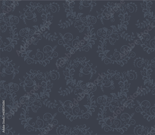 Seamless dark grey floral pattern vector illustration