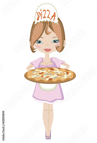 Pretty girl with pizza,vector.