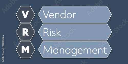 VRM Vendor Risk Management. An Acronym Abbreviation of a term from the software industry. Illustration isolated on blue background