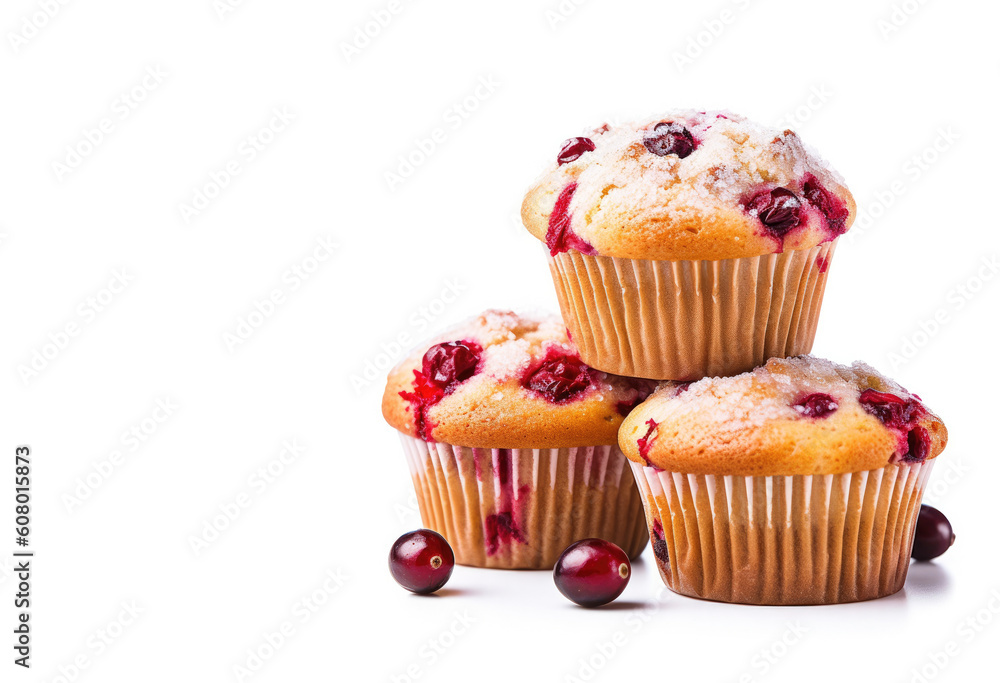 Delicious Cranberry Muffins on a White Background (Generative AI) Delicious Cranberry Muffins on a White Background (Generative AI)