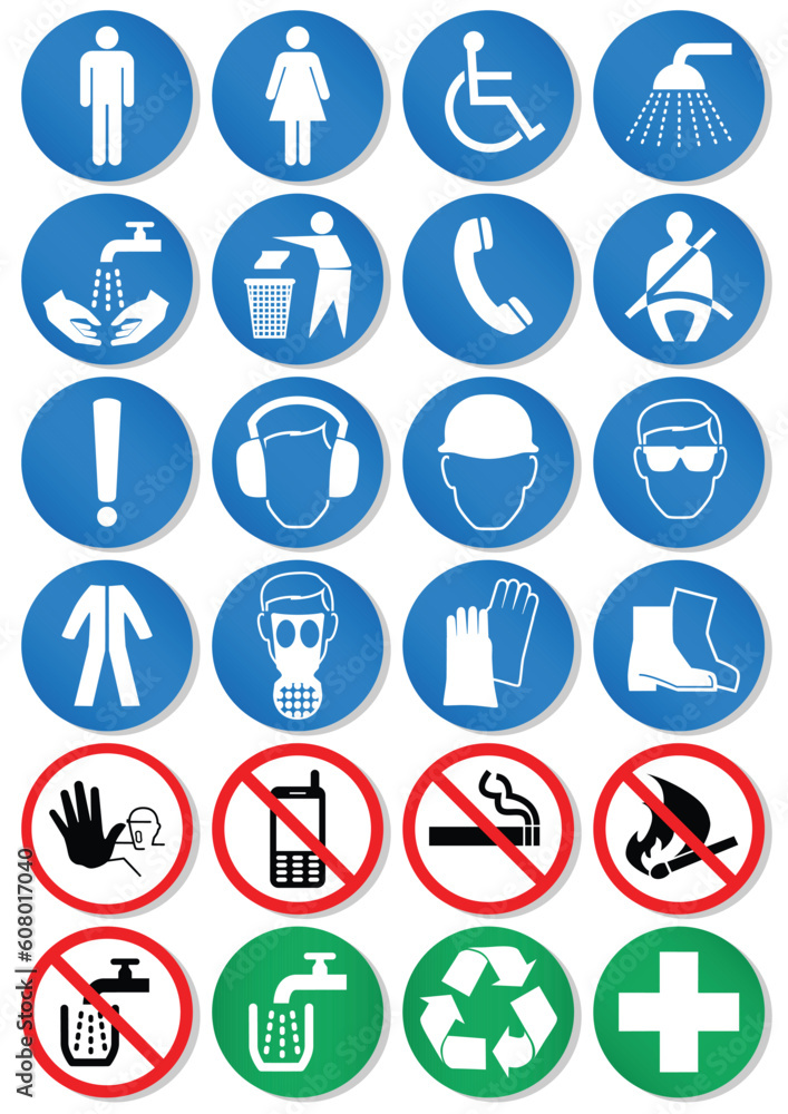 Vector illustration set of different international communication signs. All vector objects and details are isolated and grouped. Colors, shadow and transparent background color are easy to remove or c