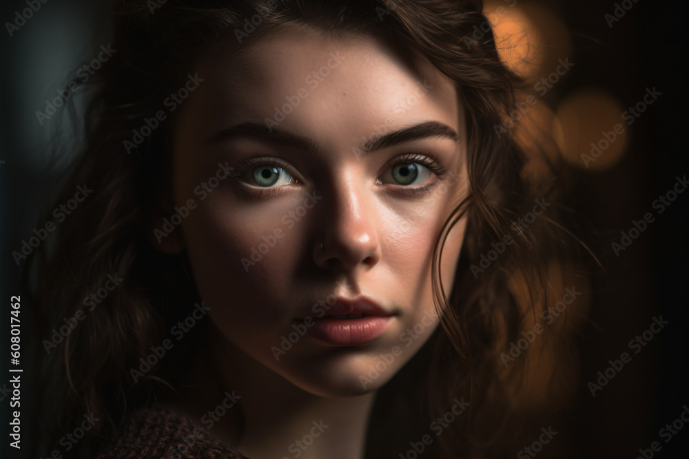 A low key portrait of a woman with blue eyes and long hair isolated on a black background Generative Ai A low key portrait of a woman with blue eyes and long hair isolated on a black background Generative Ai