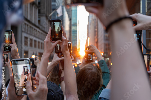 Photography City Crowd with Cameras Sunset