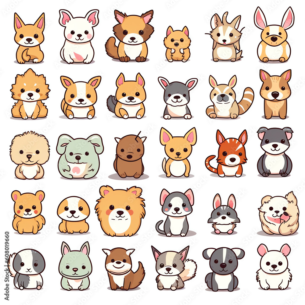Generative AI Cute pets collection, isolated on white background Generative AI Cute pets collection, isolated on white background