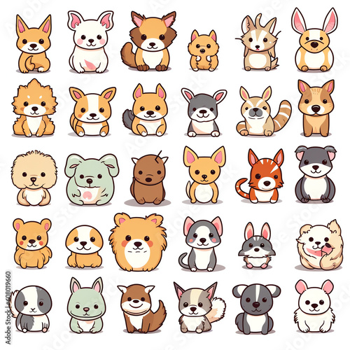Generative AI Cute pets collection, isolated on white background