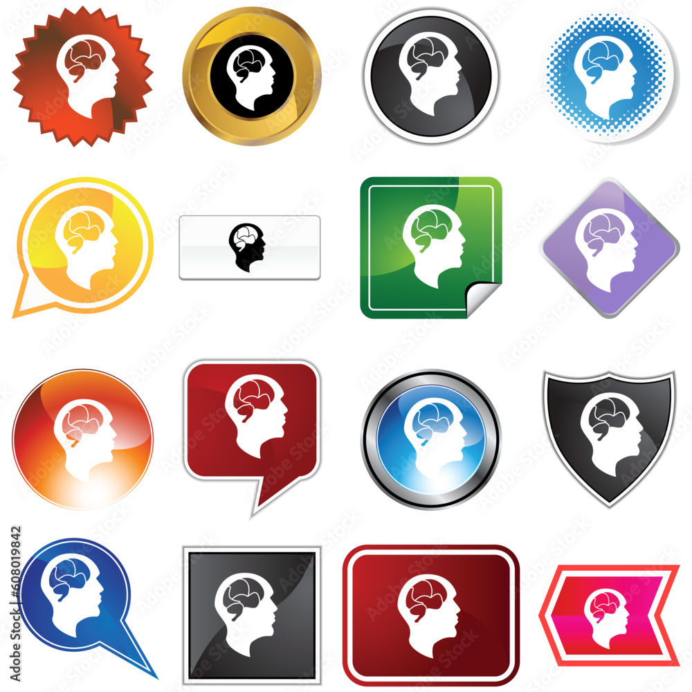 Brain head variety set isolated on a white background. Brain head variety set isolated on a white background.