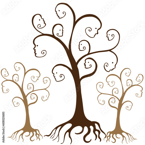 Family tree faces  isolated on a white background.
