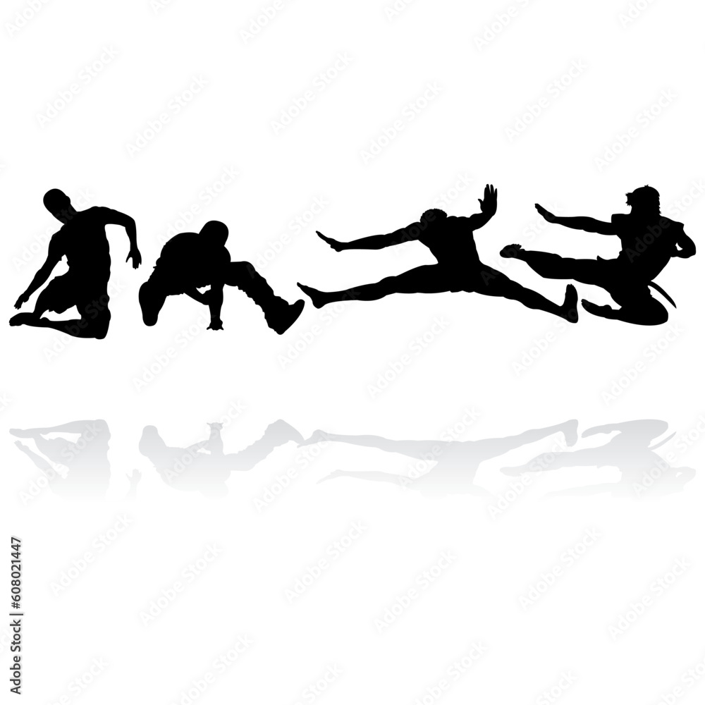 jumping men silhouettes with reflection, vector illustration jumping men silhouettes with reflection, vector illustration