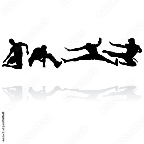 jumping men silhouettes with reflection, vector illustration