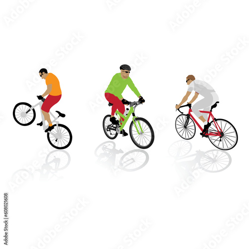 colored bicyclist's silhouettes, vector illustration