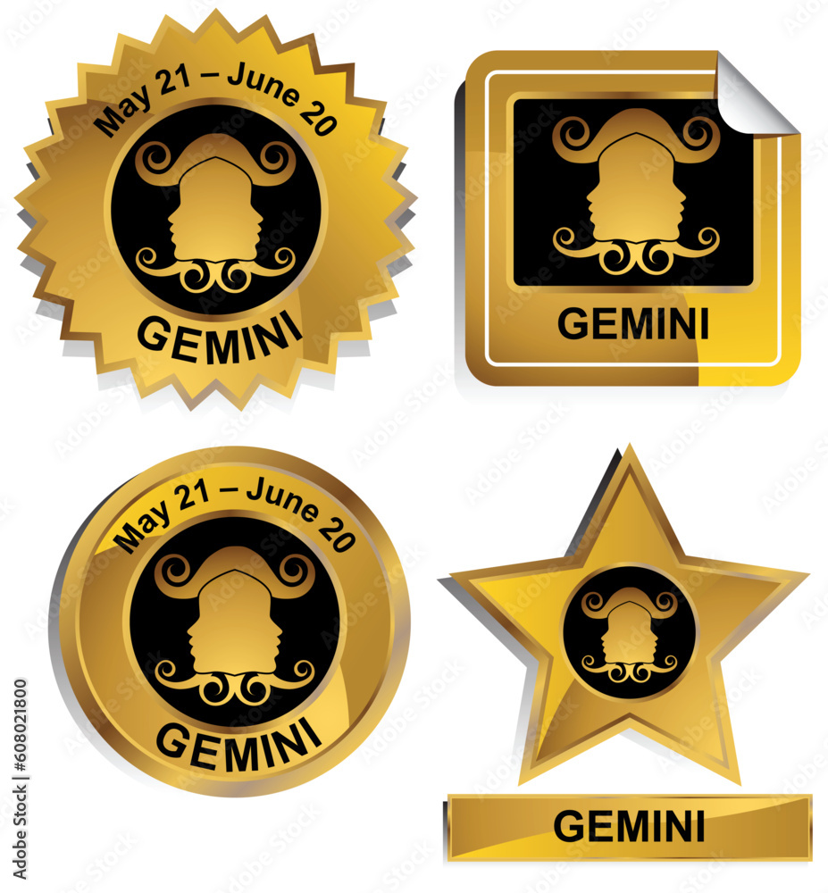 Set of 4 3D zodiac sign buttons - gemini. Set of 4 3D zodiac sign buttons - gemini.