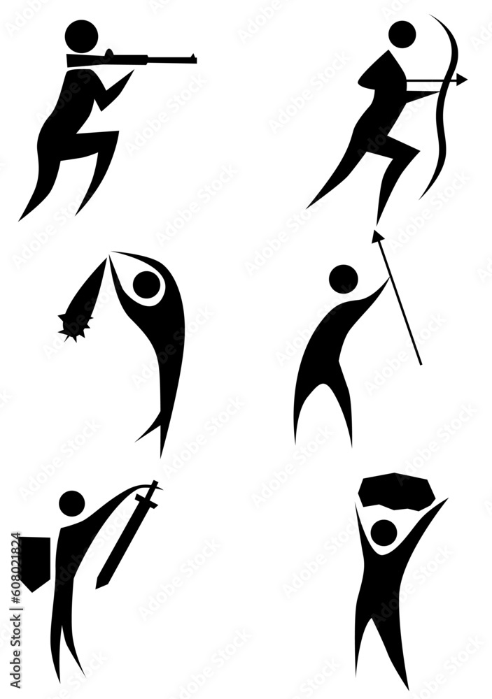 Hunter stick figure set isolated on a white background. Hunter stick figure set isolated on a white background.